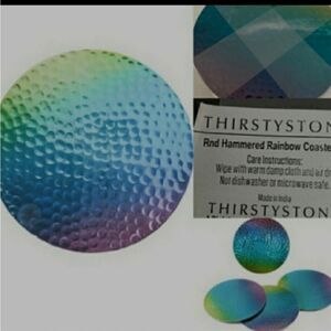 NEW 🌈 4 HAMMERED RAINBOW irridescent Drink Cup Glass COASTERS SET Thirstystone